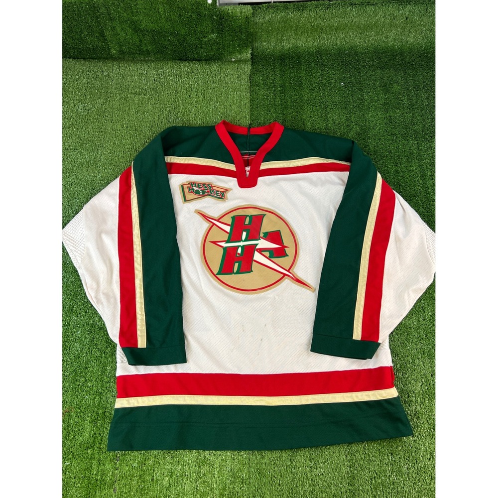 Vintage CCM Hess Hockey Jersey Anderson 14 Green White Red Made in Canada Large